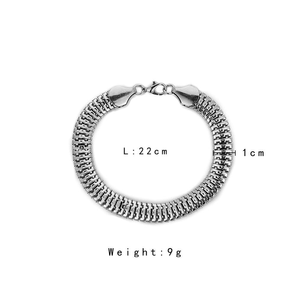 Personality Fashion Men's Hip Hop Simple Gear Stitching Bracelet Flat Snake Chain Hand Jewelry