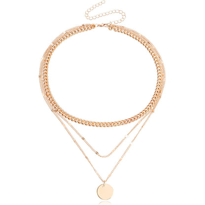 Jewelry punk geometric disc pendant necklace female niche design sense light luxury choker