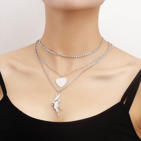Jewelry Street Guardian Wings Pendant Multilayer Necklace Personality Trendy Niche Simple Versatile Necklace