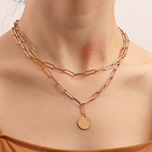 Jewelry creative simple necklace choker personality exaggerated punk disc double back necklace