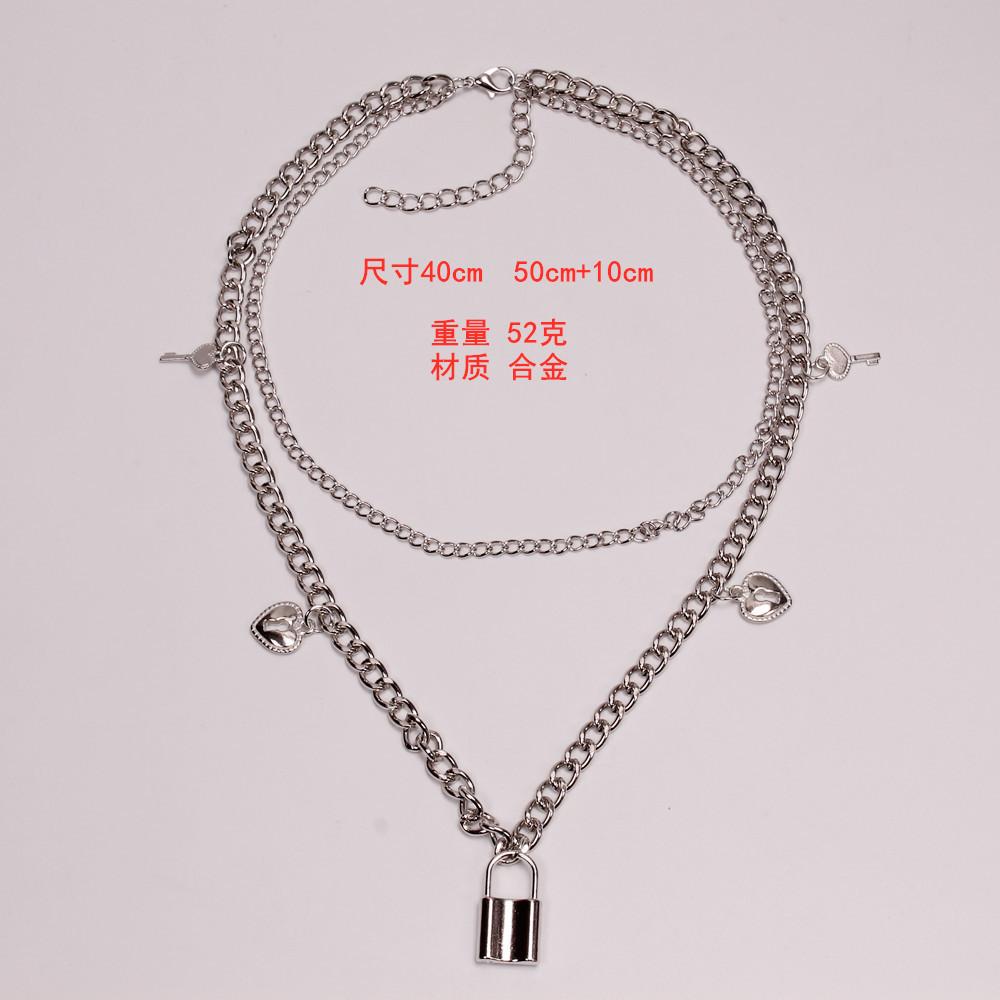 Jewelry Fashion Geometric Double Layer Versatile Lock Key Necklace Retro Snake Pendant Necklace Female