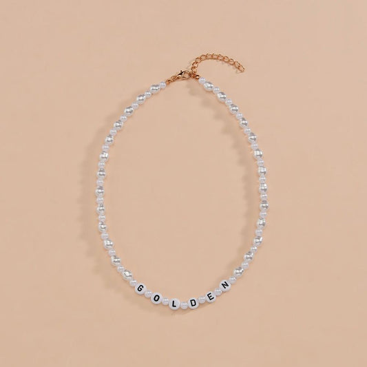 Fashion Shaped Gourd Pearl Necklace English Letter GOLDEN Clavicle Necklace Accessories