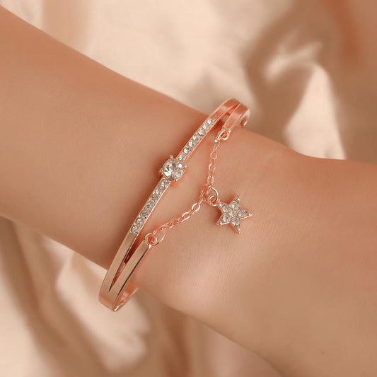 Bracelet rose gold five-pointed star diamond metal women's bracelet literary student bracelet jewelry