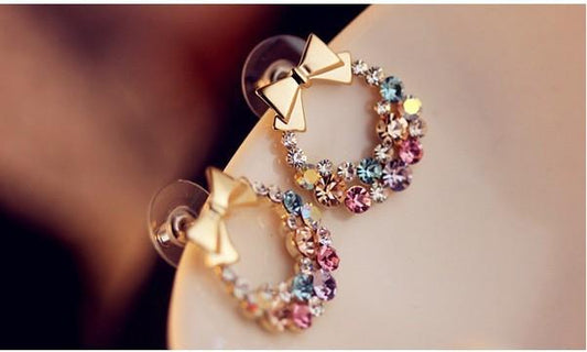 Full Diamond Bowknot Earrings Retro Exquisite Flower Earrings Popular Earrings Jewelry