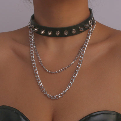 N157 Punk Necklace Harajuku Rivet Leather Chain Necklace Gothic Personality Street Shot Necklace