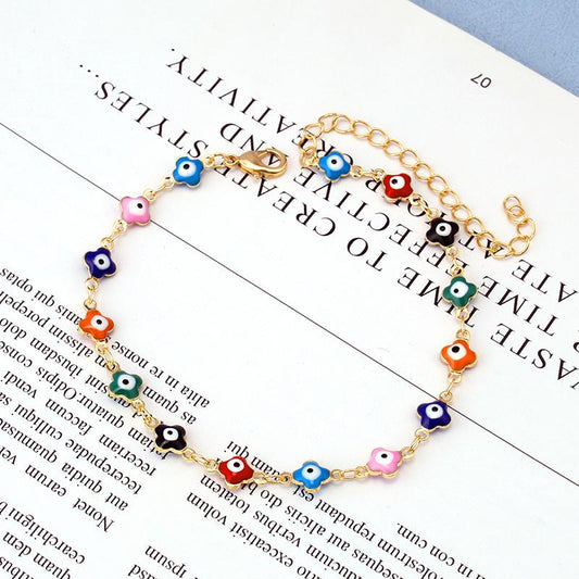 Simple jewelry color eyes dripping oil single layer fashion ins four-leaf clover necklace anklet