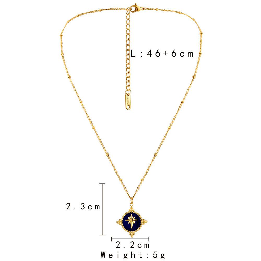 French temperament ladies stainless steel gold retro coin shield drop oil star short necklace