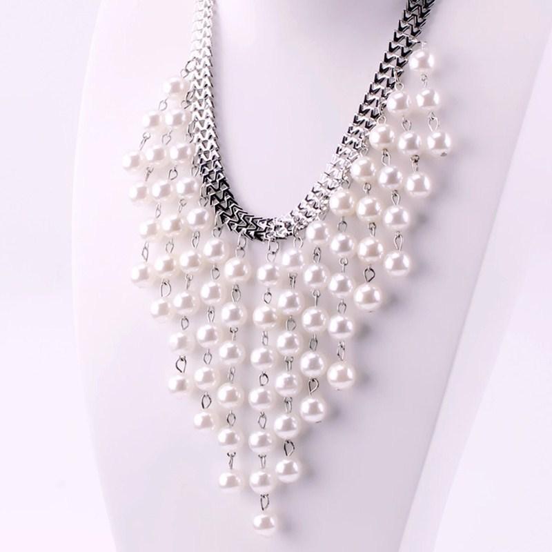 Temperament Fashion Necklace Multilayer Pearl Necklace Tassel Pearl Exaggerated Clavicle Chain Sweater Chain Female