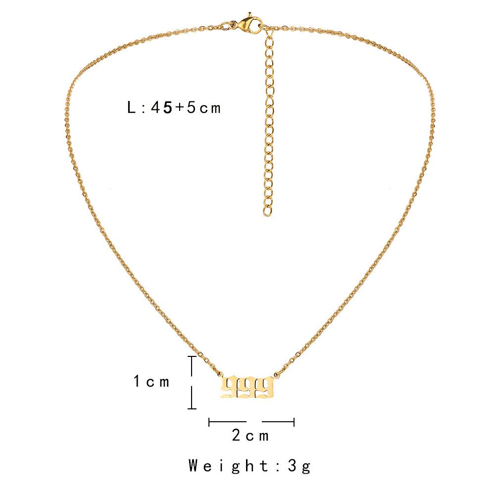 Explosive Angel Number 111999 Stainless Steel Cut Necklace Number Titanium Steel Real Gold Pendant