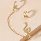 Ins cold and hole-free earrings set retro zircon snake-shaped chain ear clip net red full of diamond animal earrings female
