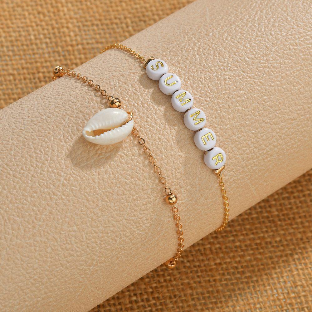 Fashion Alphabet Seashell Double Layer Anklet Beach Vacation Foot Decoration