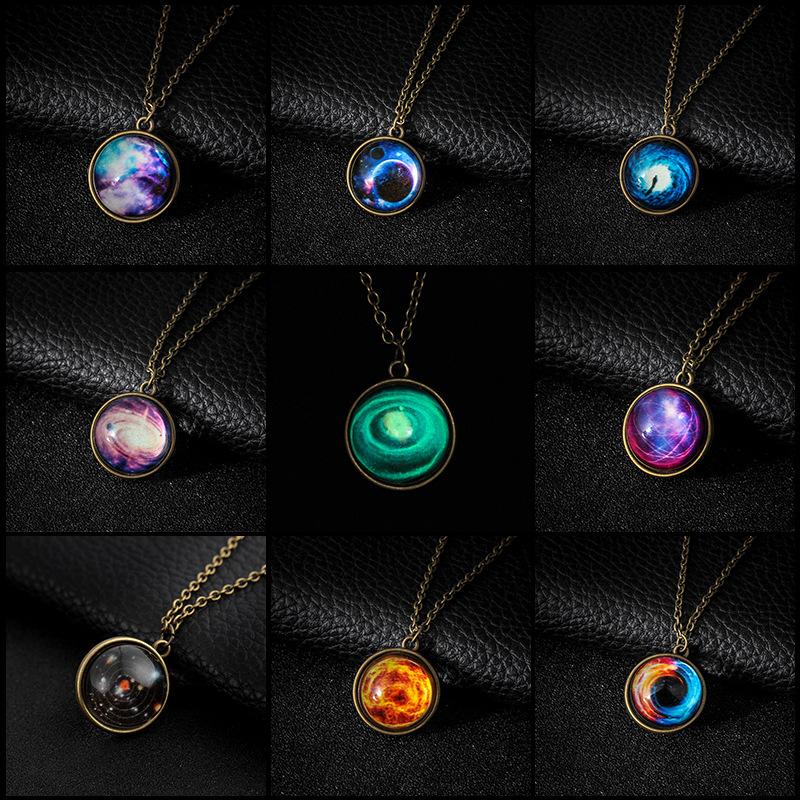 Double-sided glass ball luminous couple necklace Harajuku universe fantasy starry sky gemstone pendant jewelry