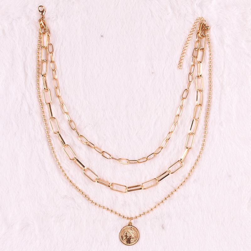 Temperament Metal Lamination Exaggerated Retro Portrait Coin Jewelry Trendy Temperament Hip Hop Metal Chain Clavicle Necklace