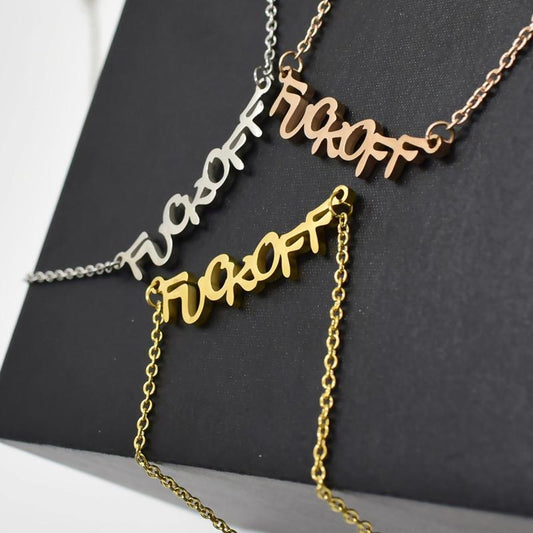 Ins hip-hop soil cool disco mirror letter pendant FuckOFF necklace girl net red disco necklace