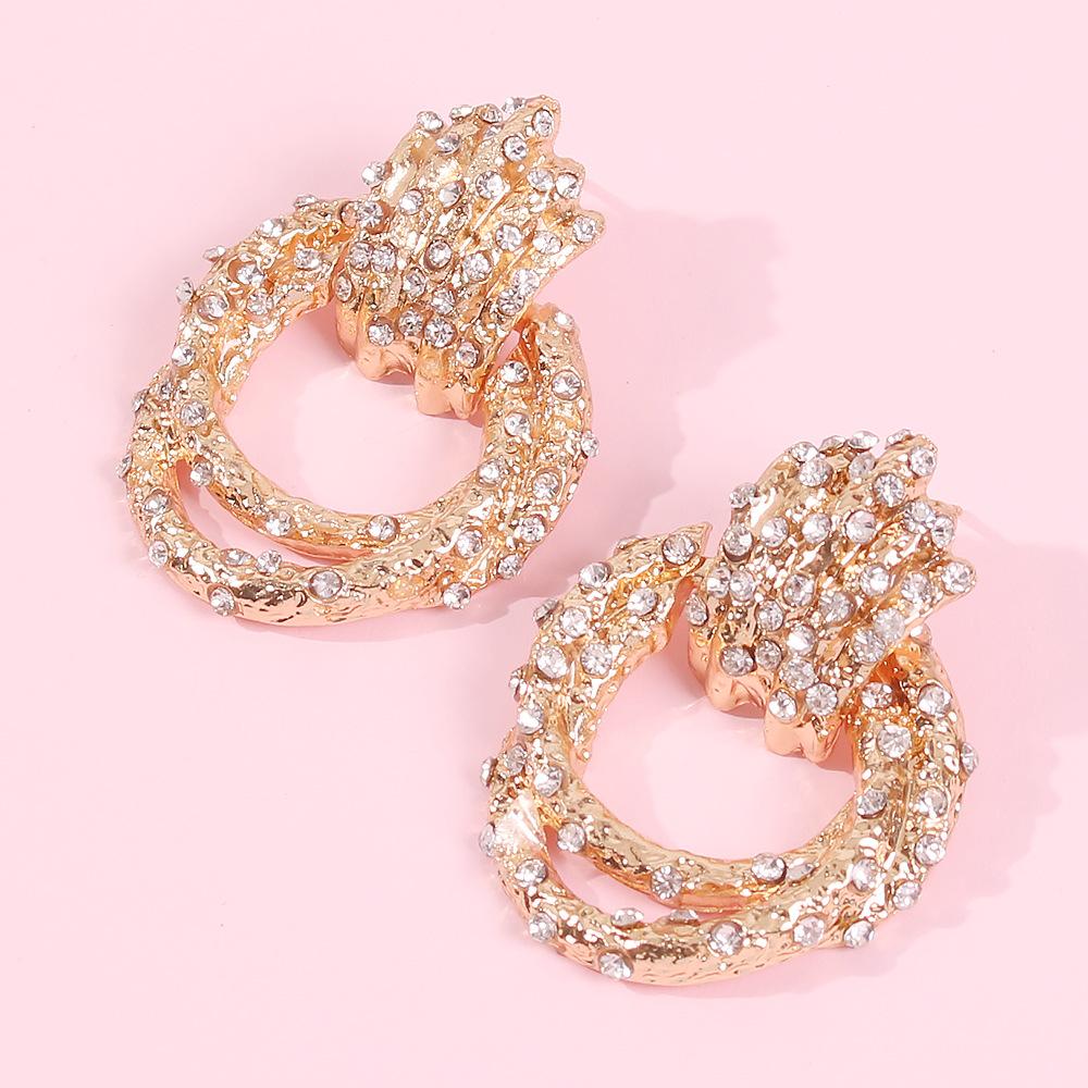 E786 Geometric Alloy Diamond Stud Earrings Street Shooting Same Style Alloy Double Ring Earrings Earrings Female