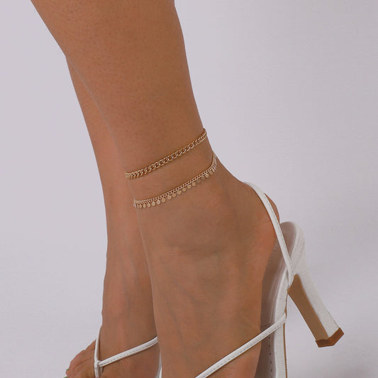 A159 Simple multi-layered anklets, small circle chains, casual vacation beach personality fashion foot accessories