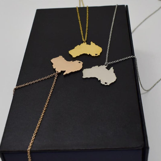 Simple personality titanium steel Australian map necklace pendant female popular all-match heart-shaped pendant