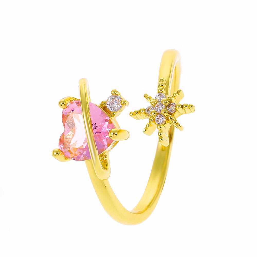 Ins pink love open ring fashion temperament micro-inlaid zircon octagon index finger ring girlfriend gift