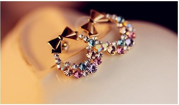 Full Diamond Bowknot Earrings Retro Exquisite Flower Earrings Popular Earrings Jewelry