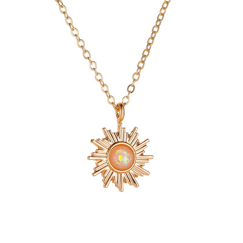 Simple Opal Sunflower Pendant Clavicle Chain French Small Short Style Small Sun Necklace