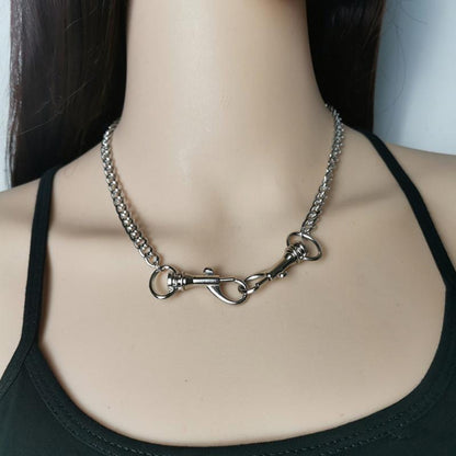 Jewelry Punk Metal Texture Double Key Chain Necklace Hip-Hop Trend Chain Men's and Women's Necklace