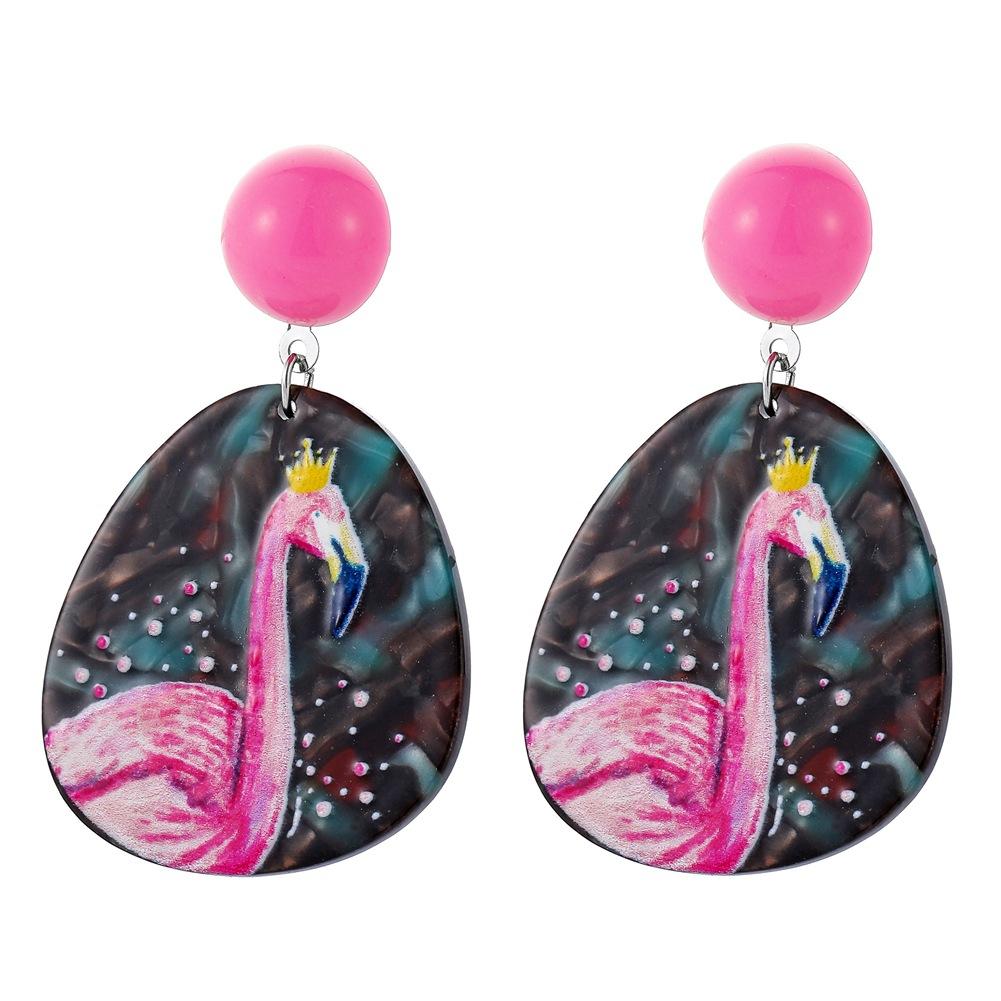 Irregular round earrings niche design flamingo graffiti earrings acrylic sheet accessories