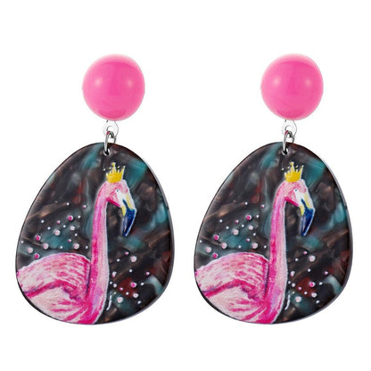 Irregular round earrings niche design flamingo graffiti earrings acrylic sheet accessories