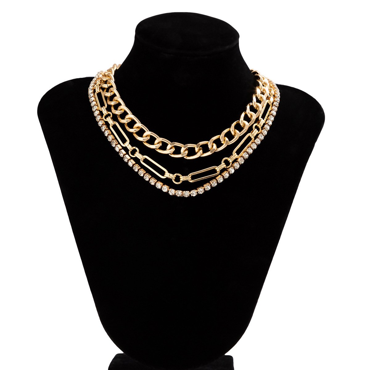 Jewelry punk multi-layered rhinestone necklace cold sweet cool temperament chain necklace female