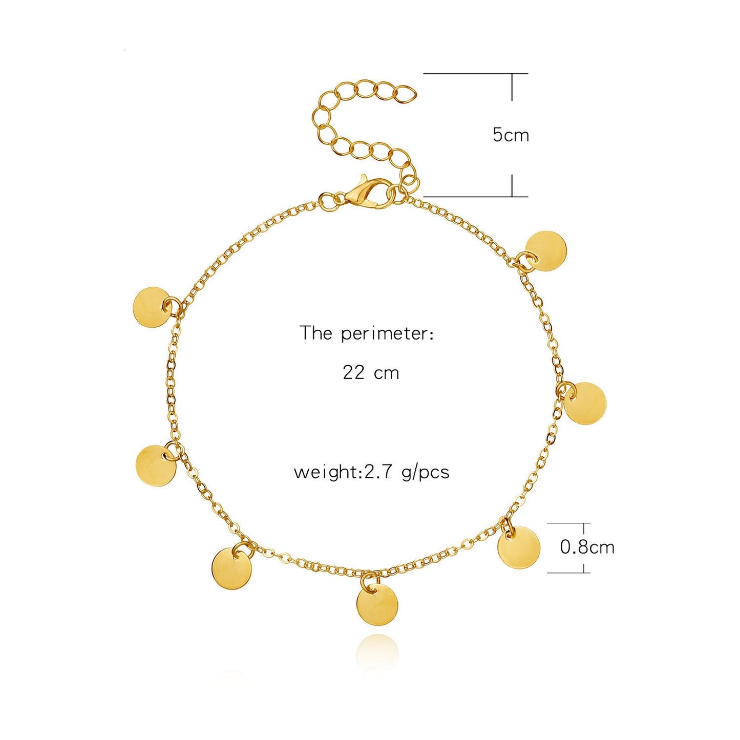 Jewelry disc sequin pendant beach women's foot decoration women's single layer simple alloy anklet