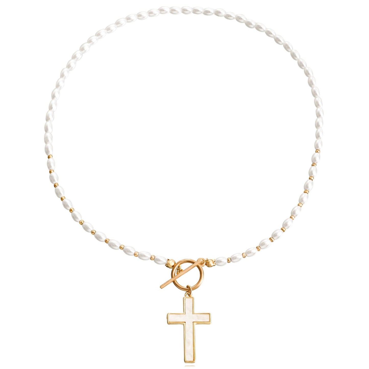 Jewelry ins cross imitation pearl necklace collarbone chain women's sweater chain trendy new Chinese necklace