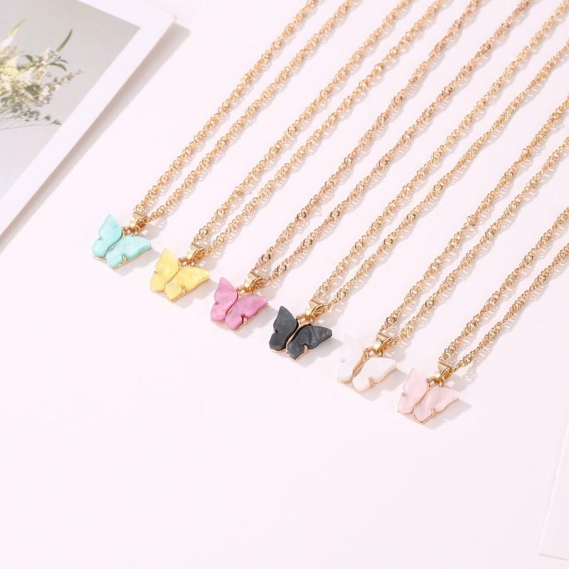 Sweet Butterfly Necklace Acrylic Colorful Sweet Beauty Women's Versatile Clavicle Chain Personality Net Red Trendy Necklace