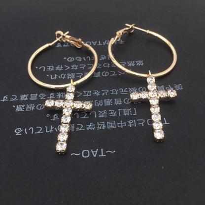 Extremely simple personality diamond cross earrings female earrings Baroque court earrings retro earrings earrings earrings