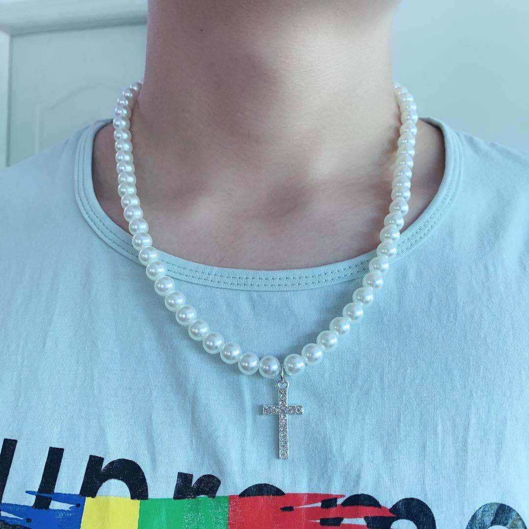 Pearl Necklace Men Hip Hop Women Trendy Fashion Pendant Jewelry Pearl Necklace