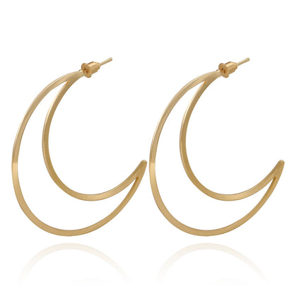 Jewelry Retro Geometric Hollow Crescent Earrings Female Exaggerated Big Moon Metal Earrings Earrings