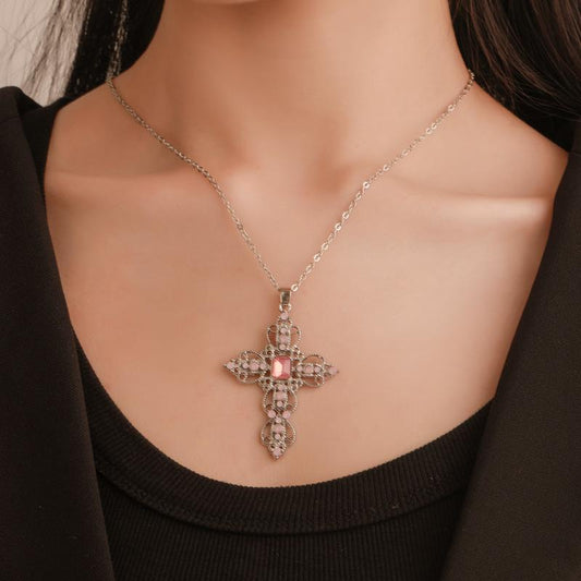 Fashion Classic Cross Necklace Bohemian Hollow Diamond Necklace Clavicle Chain