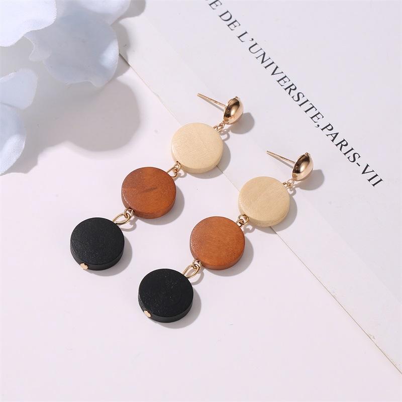 Fashion earrings creative wooden tassel earrings female ins net red color long wooden earrings earrings