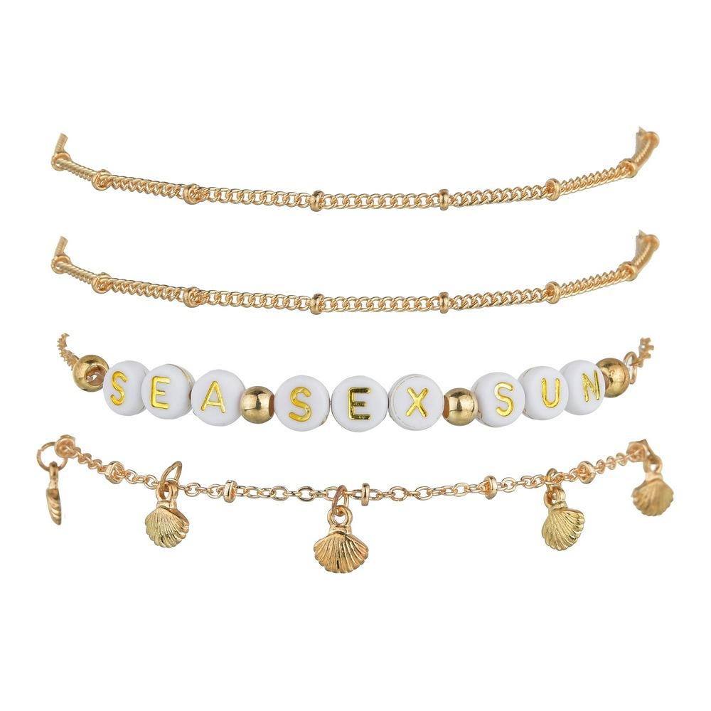 Fashion English letter alloy shell anklet bohemian retro multi-layer anklet