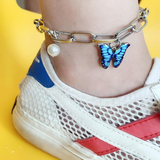 Jewelry Summer Beach Chain Pearl Foot Decoration Simple Ins Temperament Butterfly Anklet Female