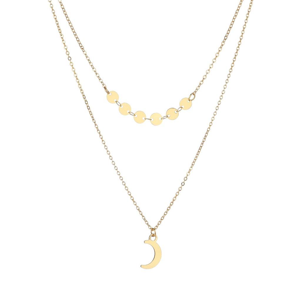 Jewelry Gold Chain Iron Single Hanging Moon Disc Chain Pendant Double Layer Necklace