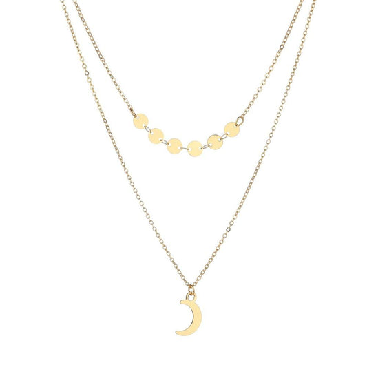 Jewelry Gold Chain Iron Single Hanging Moon Disc Chain Pendant Double Layer Necklace