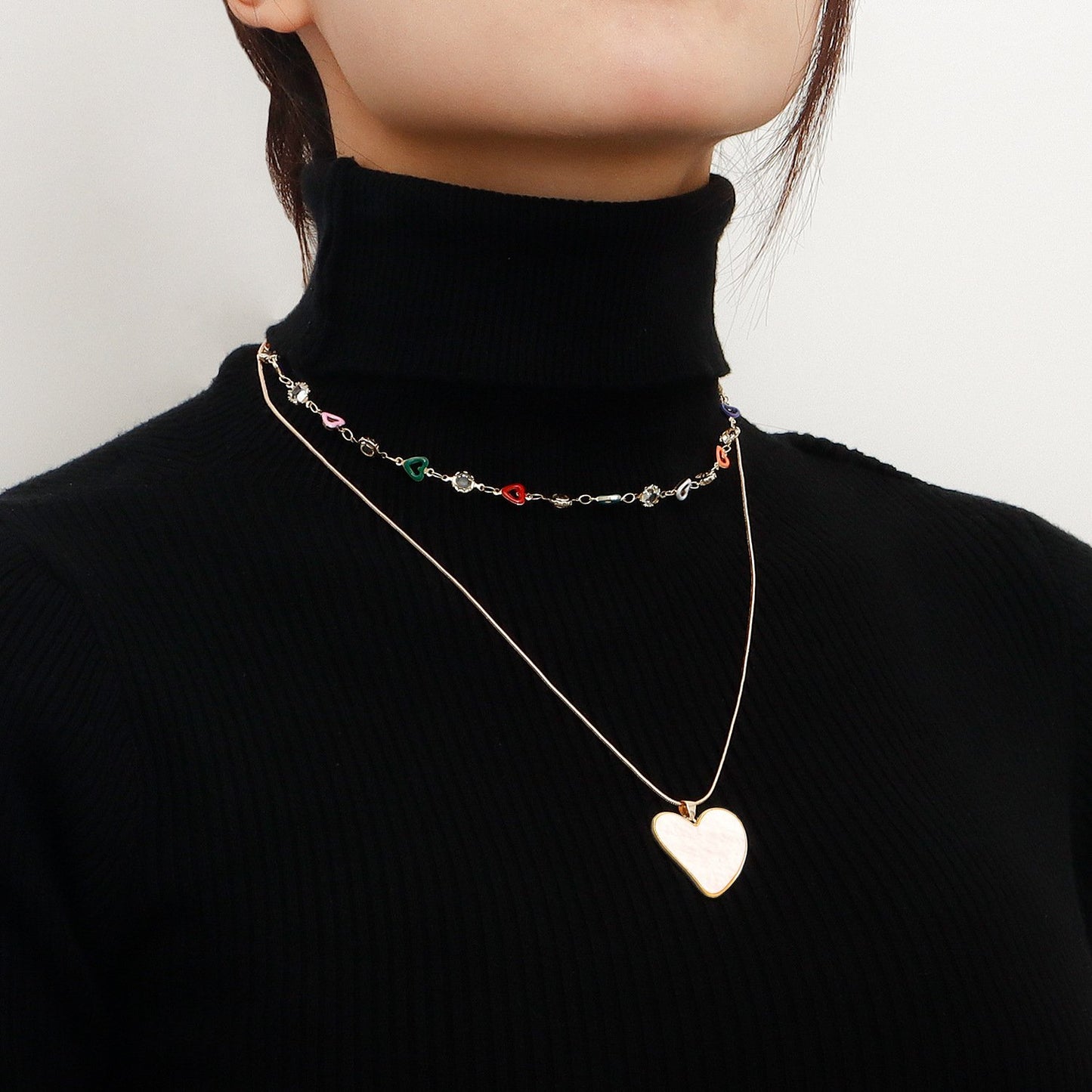 Jewelry color mini love crystal stacked necklace female clavicle chain sweet niche personality necklace