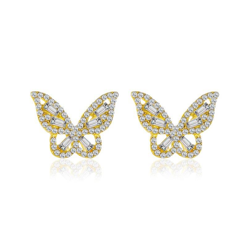 Classic Earrings Temperament Simple Zircon Butterfly Stud Earrings Female Gentle Lady Crystal Earrings