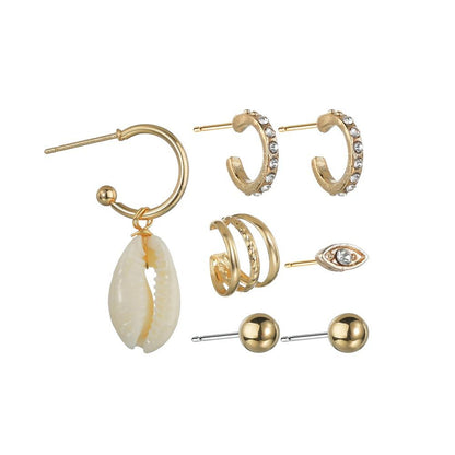 Fashion Rhinestone Alloy Eye Shell Earrings Multi-Piece Set Ear Clip Men and Women Earring Accessories