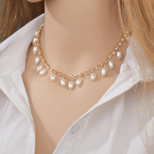 Accessories Boho Pearl Necklace Fashion Rhinestone Clavicle Chain Women Jewelry