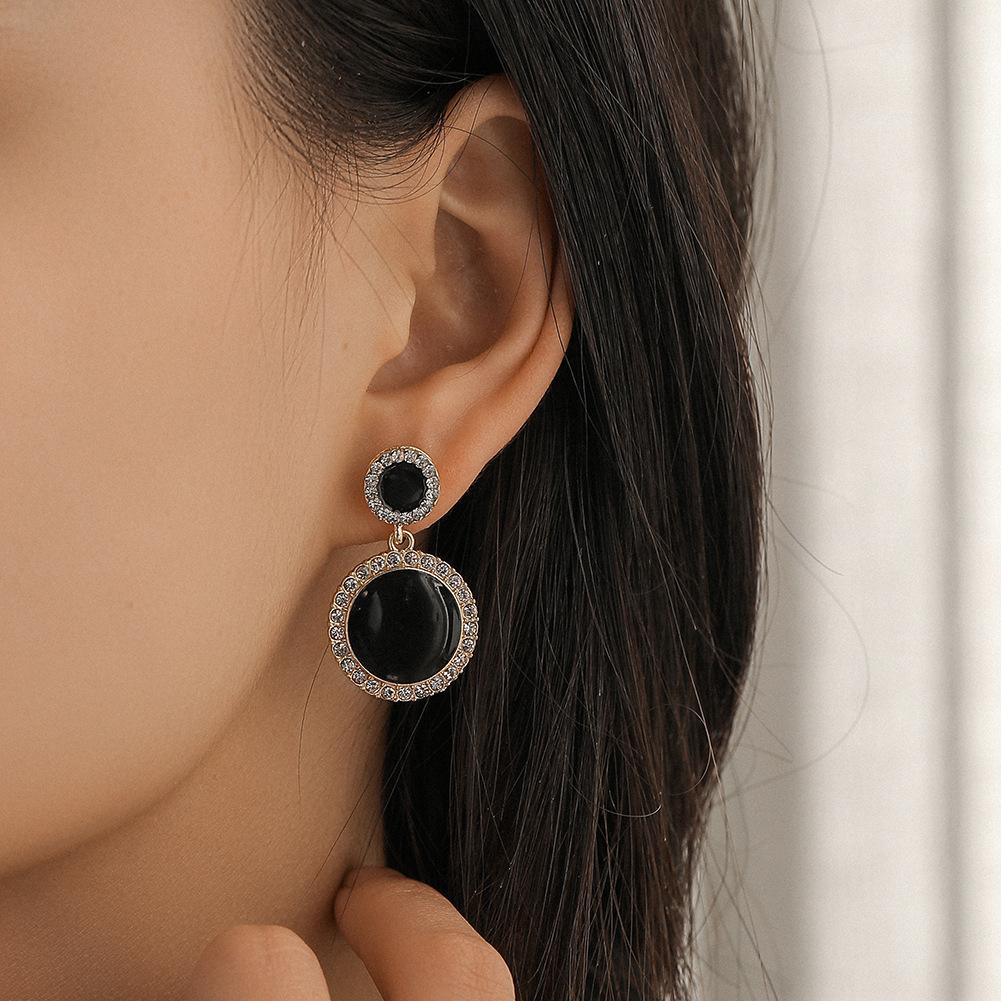 Ornament simple full diamond round temperament drop earrings women's fashion all-match flash diamond earrings jewelry