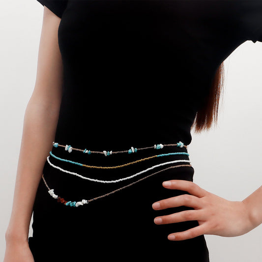 Jewelry Bohemian color rice beads turquoise multi-layer waist chain female ins hit color beaded body chain