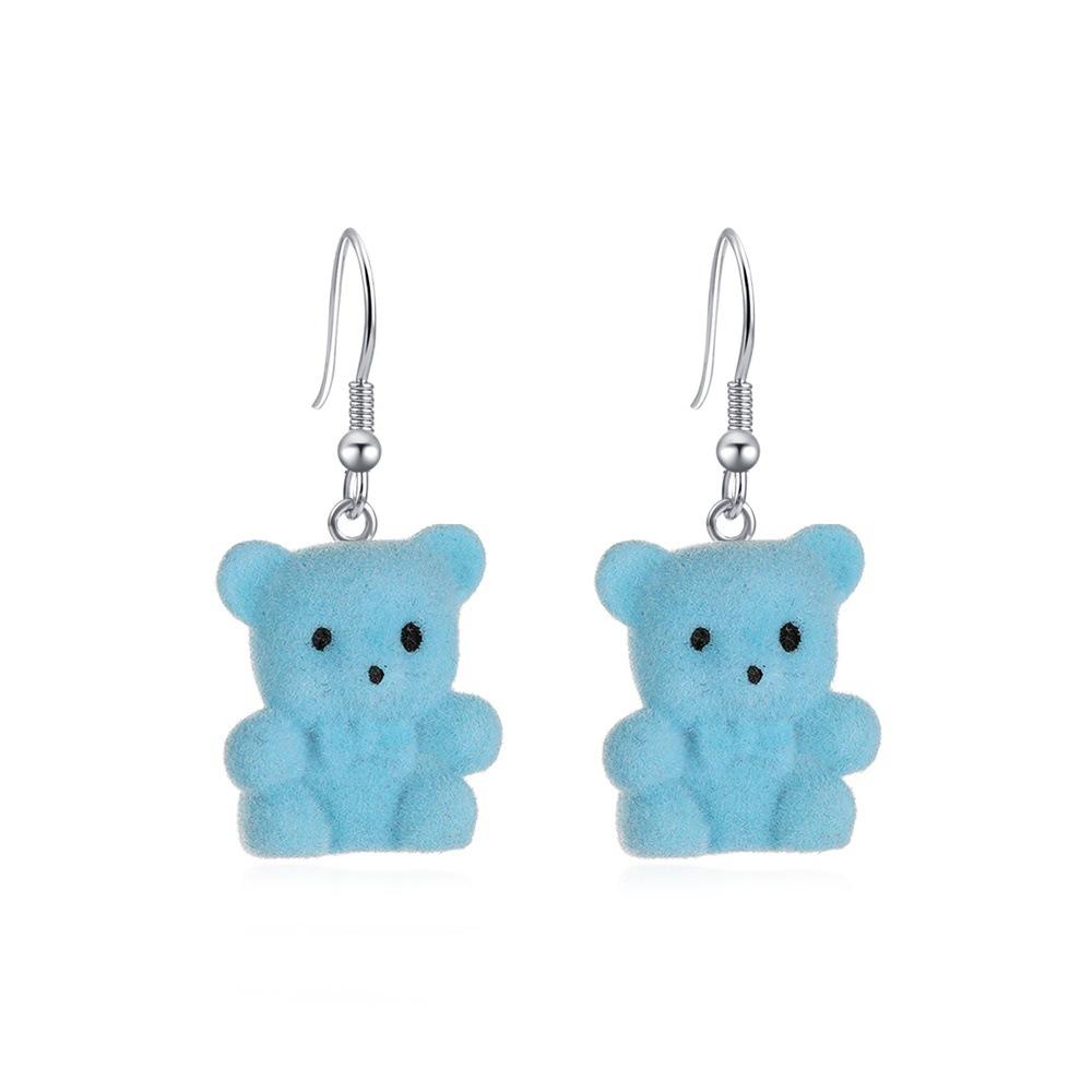 Cute flocking bear earrings cartoon girl earrings autumn and winter all-match net red plush small animal ear accessories