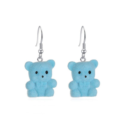 Cute flocking bear earrings cartoon girl earrings autumn and winter all-match net red plush small animal ear accessories