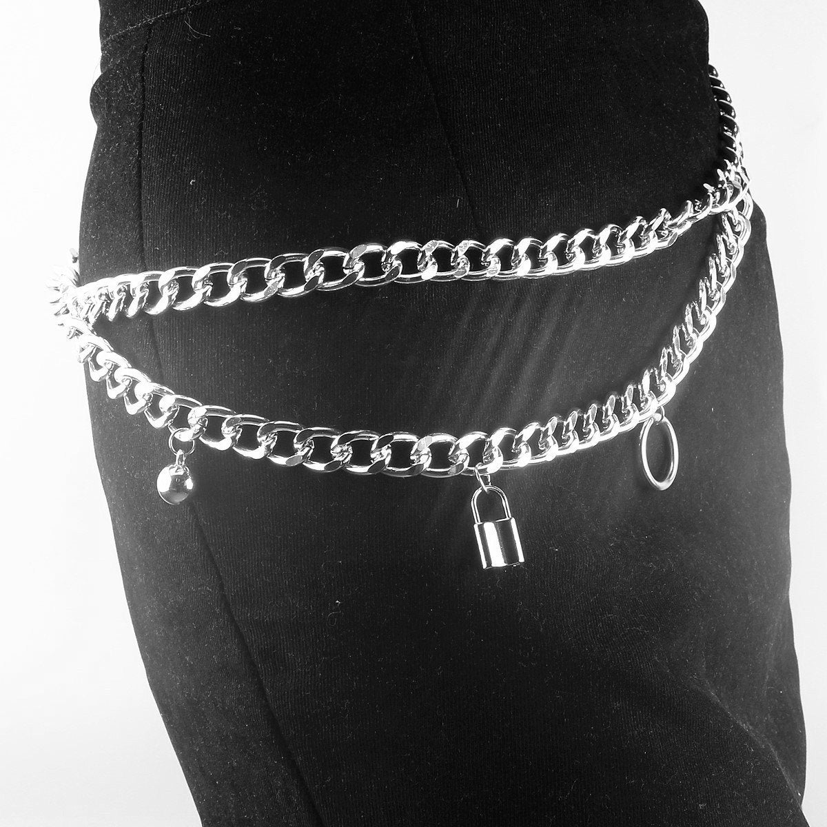 Jewelry exaggerated thick chain geometric ring lock body with stylish personality retro waist chain