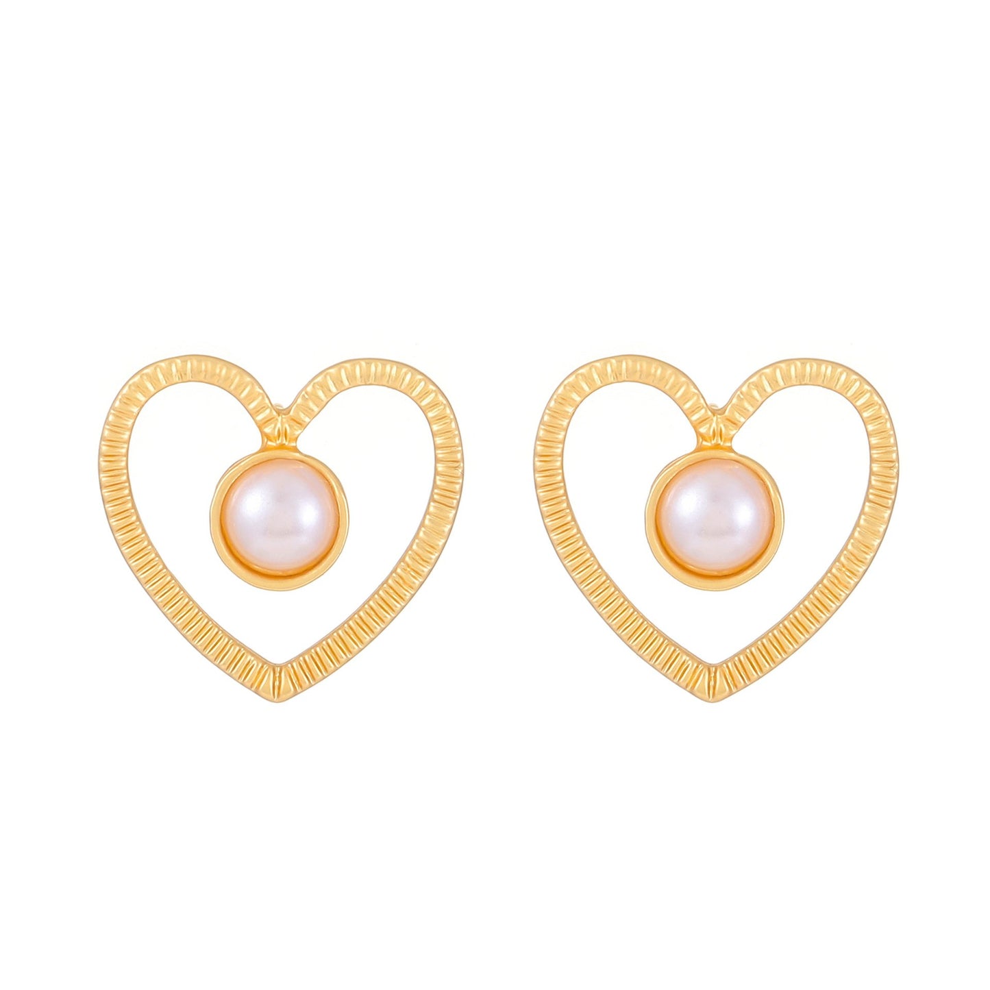 Ins inlaid pearl love earrings female fashion temperament niche design hollow love earrings simple earrings